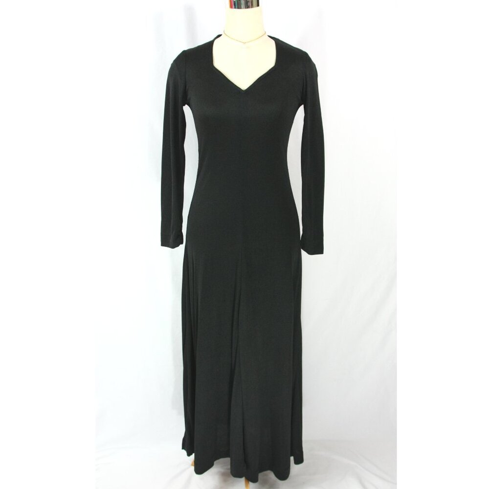 Vintage Something Else Goth Sweetheart Neckline Maxi Dress Gown Black S 1970s